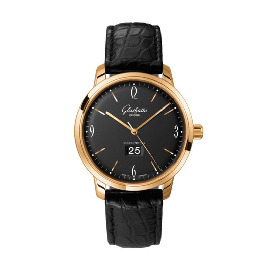 Glashuette Original Sixties Panorama Date 42 mm Black Dial Rose Gold Louisiana  , Black 2-39-47-02-01-04