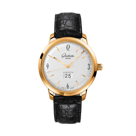 Glashuette Original Sixties Panorama Date 42 mm Silver Dial Rose Gold Louisiana  , Black 2-39-47-01-01-04