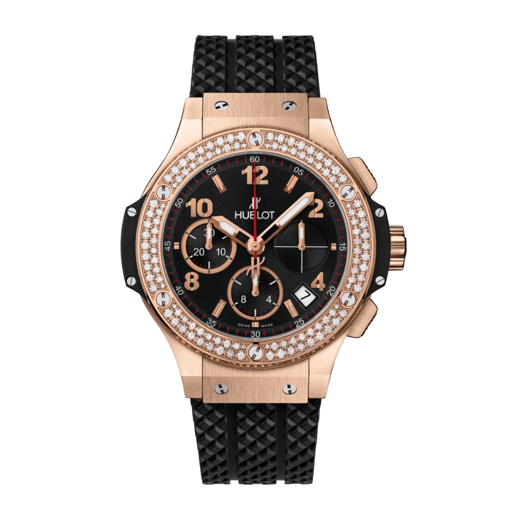 HUBLOT Big Bang Gold Diamonds 41 mm Black Dial Polished 18K 5N Gold Rubber Strap 341.PX.130.RX.114