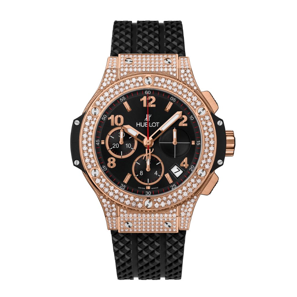 HUBLOT Big Bang Gold Pavé 41 mm Black Dial with Diamonds Polished 18K 5N Gold Rubber Strap 341.PX.130.RX.174