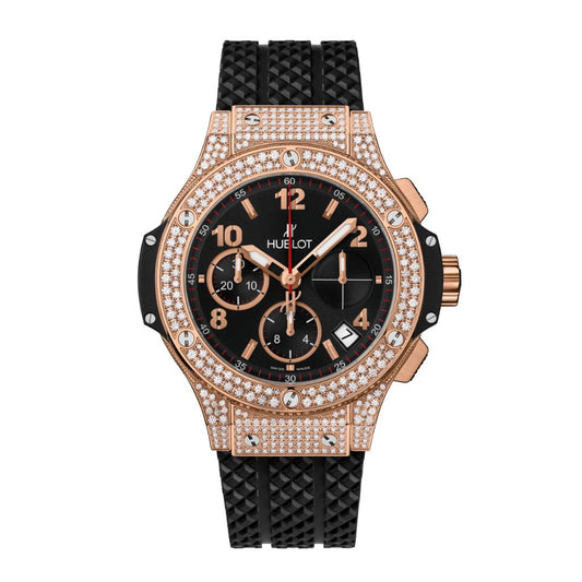 HUBLOT Big Bang Gold Pavé 41 mm Black Dial with Diamonds Polished 18K 5N Gold Rubber Strap 341.PX.130.RX.174