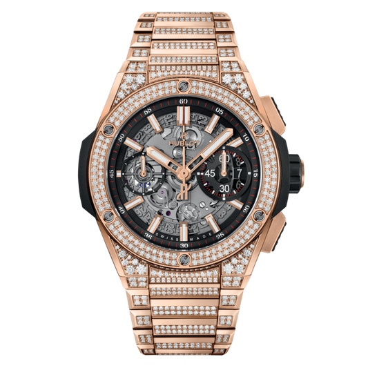 HUBLOT Big Bang Integrated King Gold Pavé 42 mm Transparent Dial with Diamonds Polished 18K King Gold Bracelet 451.OX.1180.OX.3704