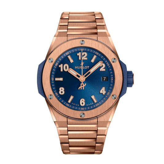HUBLOT Big Bang Integrated Time Only King Gold Blue 38 mm Blue Dial Polished 18K King Gold Bracelet 457.OX.7180.OX