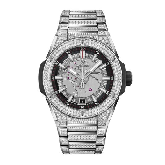 Hublot Big Bang Integrated Time Only Titanium Pavé 40 mm Silver Dial with Diamonds Polished Titanium Bracelet 456.NX.0170.NX.3704