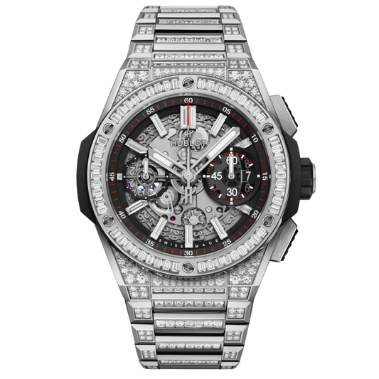 HUBLOT Big Bang Integrated Titanium Jewellery 42 mm Transparent Dial with Diamonds Polished Titanium Bracelet 451.NX.1170.NX.9804