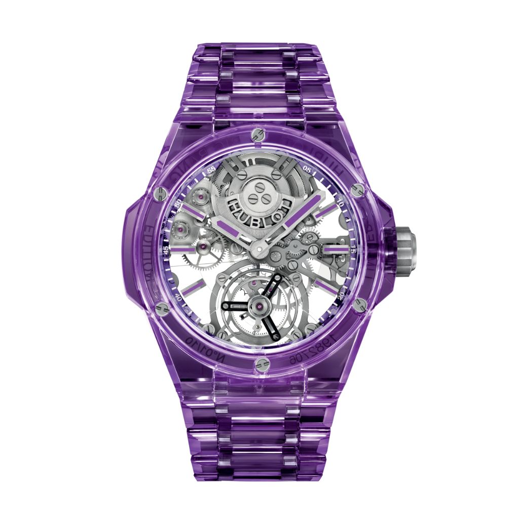 HUBLOT Big Bang Integrated Tourbillon Full Purple Sapphire 43 mm Transparent Dial Polished Purple Sapphire Crystal Bracelet 455.JM.0120.JM