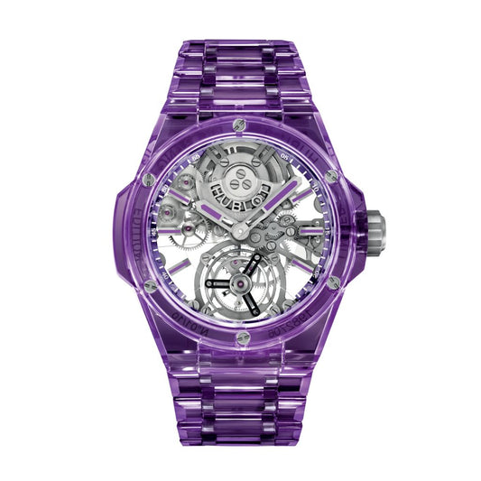 HUBLOT Big Bang Integrated Tourbillon Full Purple Sapphire 43 mm Transparent Dial Polished Purple Sapphire Crystal Bracelet 455.JM.0120.JM