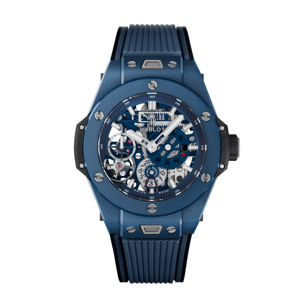 Hublot Big Bang MECA-10 Ceramic Blue 45 mm Transparent Dial Microblasted and Polished Blue Ceramic Rubber Strap 414.EX.5123.RX