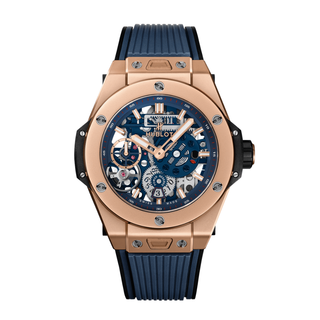 Hublot Big Bang MECA-10 King Gold Blue 45 mm Transparent Dial Microblasted 18K King Gold Rubber Strap 414.OI.5123.RX