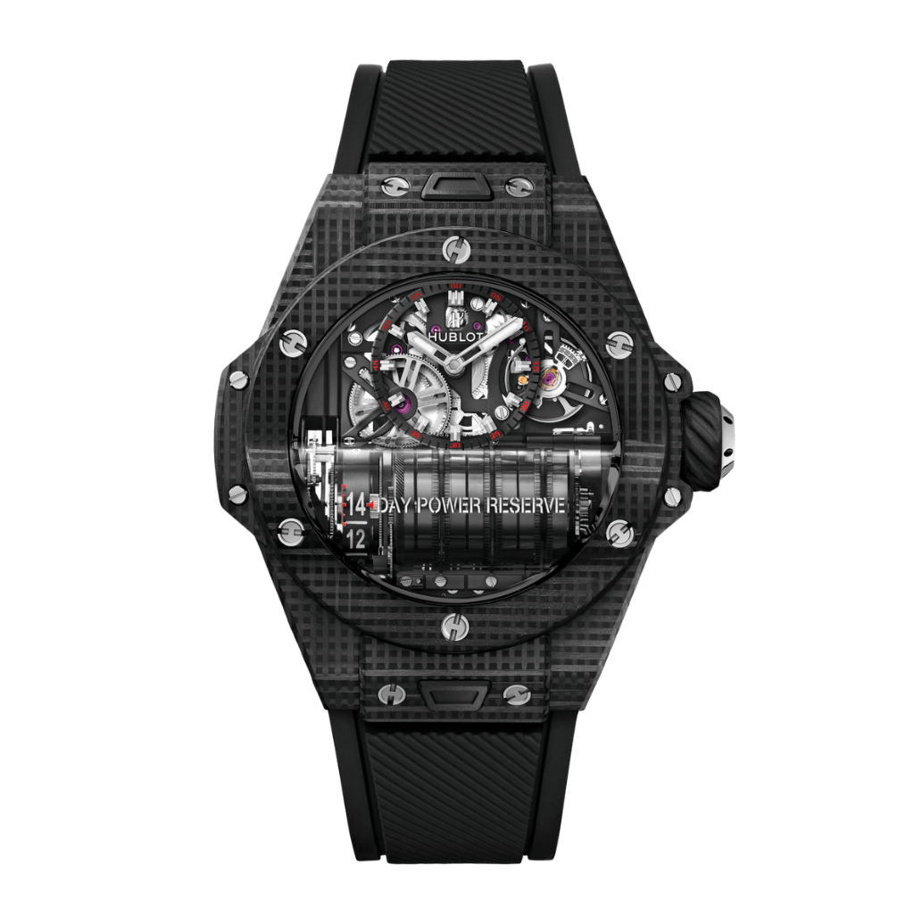 Hublot Big Bang MP-11 Power Reserve 14 Days 3D Carbon 45 mm Transparent Dial 3D Carbon Fiber Rubber Strap 911.QD.0123.RX