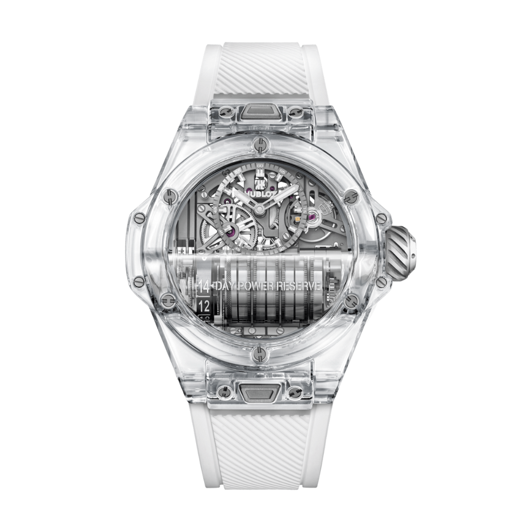 Hublot Big Bang MP-11 Power Reserve 14 Days Sapphire 45 mm Transparent Dial Polished Sapphire Crystal Rubber Strap 911.JX.0102.RW