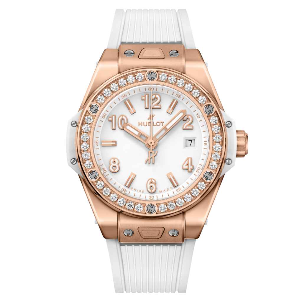 Hublot Big Bang One Click King Gold White Diamonds 39 mm White Dial with Diamonds Polished 18K King Gold Rubber Strap 465.OE.2080.RW.1204