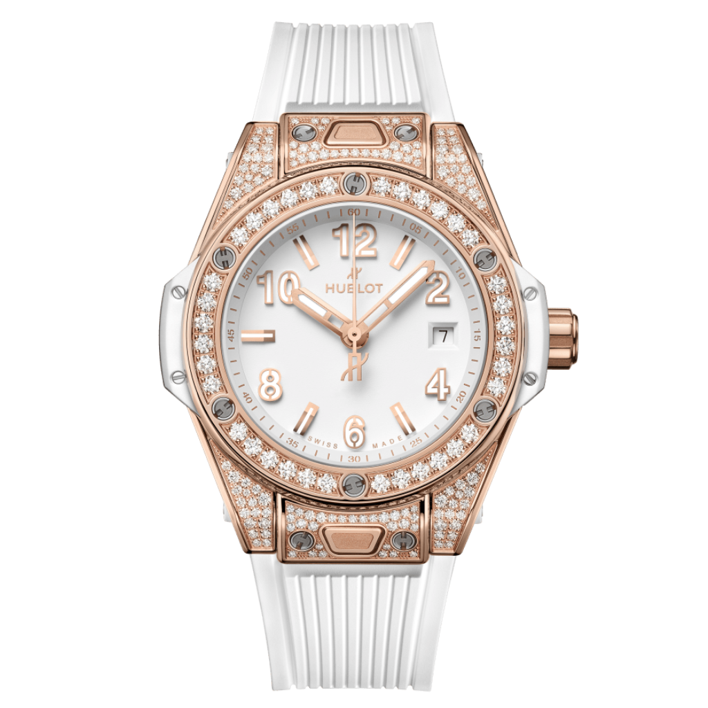 Hublot Big Bang One Click King Gold White Pavé 33 mm White Dial with Diamonds Polished 18K King Gold Rubber Strap 485.OE.2080.RW.1604