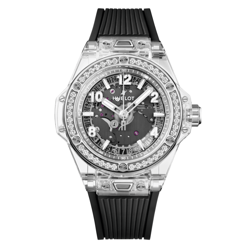 Hublot Big Bang One Click Sapphire Diamonds 39 mm Black Dial with Diamonds Polished Sapphire Crystal Rubber Strap 465.JX.4902.RX.1204