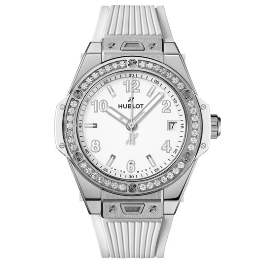 Hublot Big Bang One Click Steel White Diamonds 39 mm White Dial with Diamonds Polished Stainless Steel Rubber Strap 465.SE.2010.RW.1204