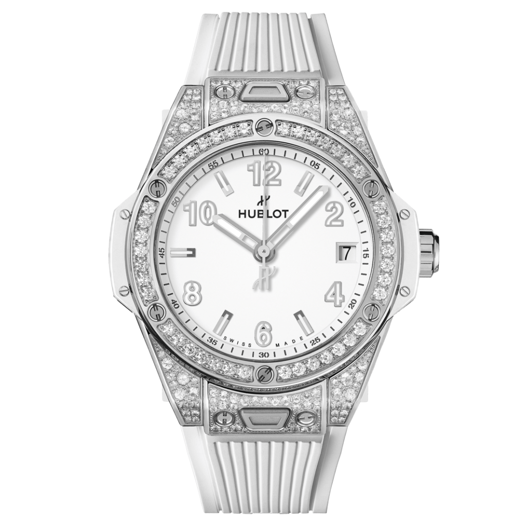 Hublot Big Bang One Click Steel White Pavé 39 mm White Dial with Diamonds Polished Stainless Steel Rubber Strap 465.SE.2010.RW.1604