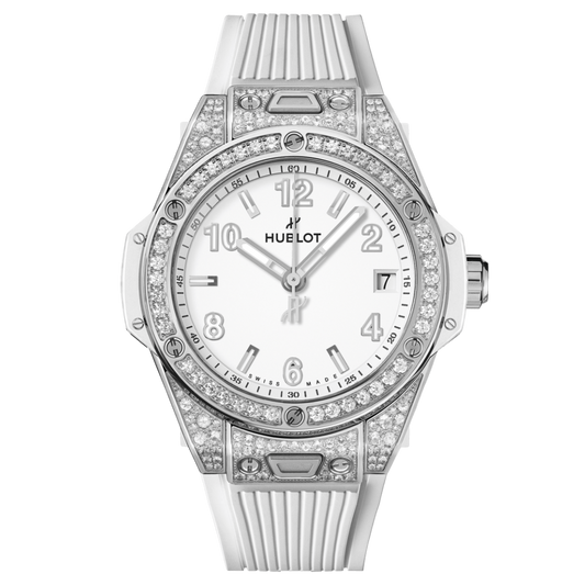 Hublot Big Bang One Click Steel White Pavé 39 mm White Dial with Diamonds Polished Stainless Steel Rubber Strap 465.SE.2010.RW.1604