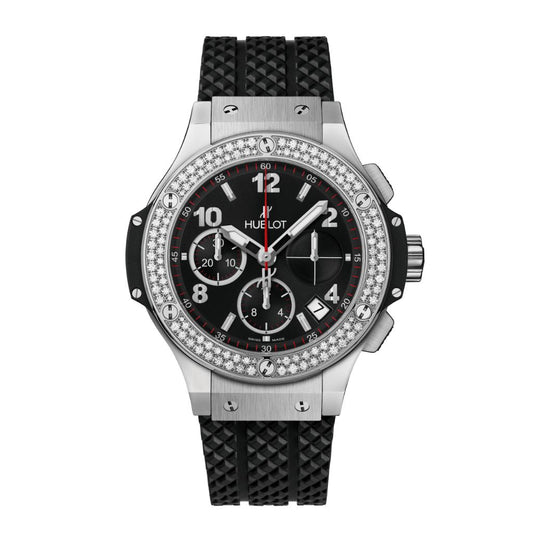 HUBLOT Big Bang Steel Diamonds 41 mm Black Dial Polished Stainless Steel Rubber Strap 341.SX.130.RX.114