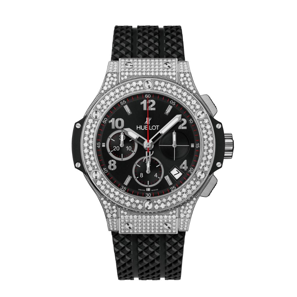 HUBLOT Big Bang Steel Pavé 41 mm Black Dial with Diamonds Polished Stainless Steel Rubber Strap 341.SX.130.RX.174