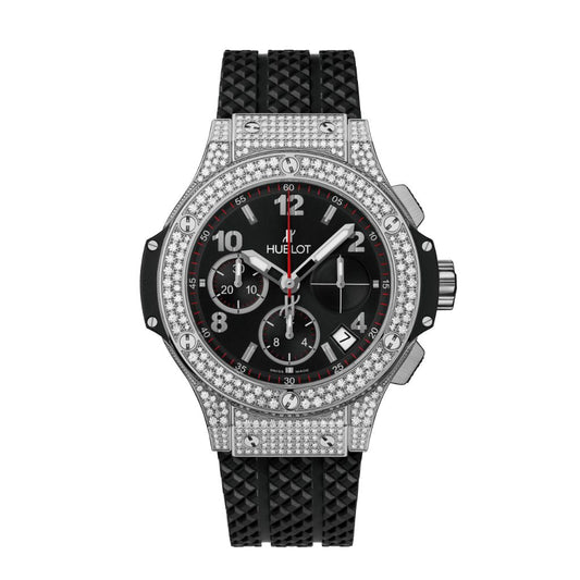 HUBLOT Big Bang Steel Pavé 41 mm Black Dial with Diamonds Polished Stainless Steel Rubber Strap 341.SX.130.RX.174