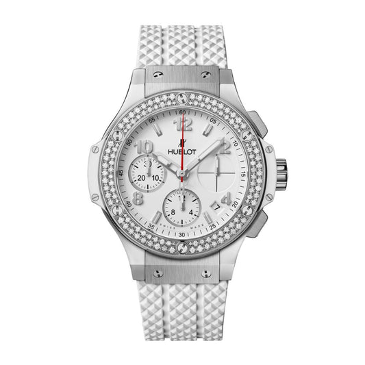 HUBLOT Big Bang Steel White Diamonds 41 mm White Dial Polished Stainless Steel Rubber Strap 342.SE.230.RW.114