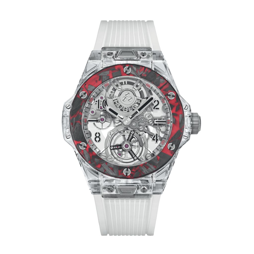 HUBLOT Big Bang Tourbillon Automatic Sapphire Las Vegas Boutique 45 mm Transparent Dial Polished Sapphire Crystal Rubber Strap 419.JQV.0113.RT.LVB23