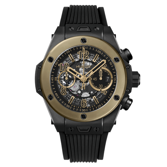 HUBLOT Big Bang Unico Ceramic Magic Gold 44 mm Transparent Dial Polished Black Ceramic Rubber Strap 421.CM.1130.RX
