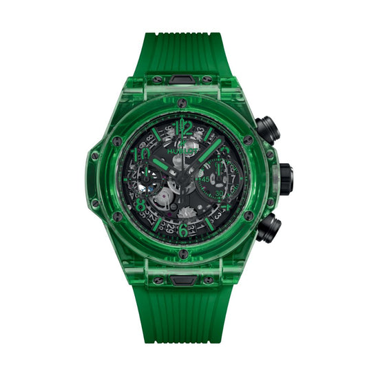 HUBLOT Big Bang Unico Green Saxem 42 mm Transparent Dial Polished Green SAXEM Rubber Strap 441.JG.4990.RT