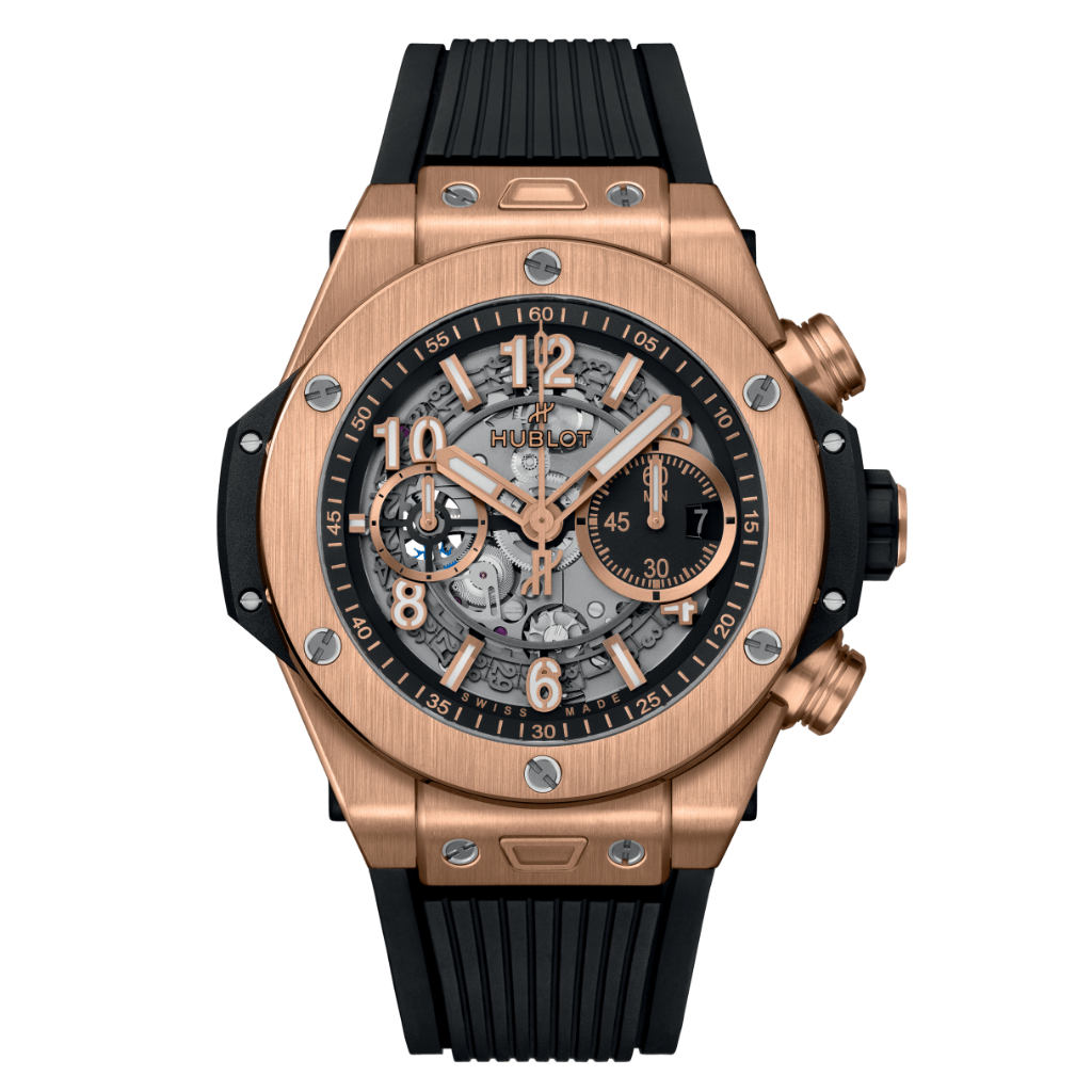 HUBLOT Big Bang Unico King Gold 44 mm Transparent Dial Polished 18K King Gold Rubber Strap 421.OX.1180.RX
