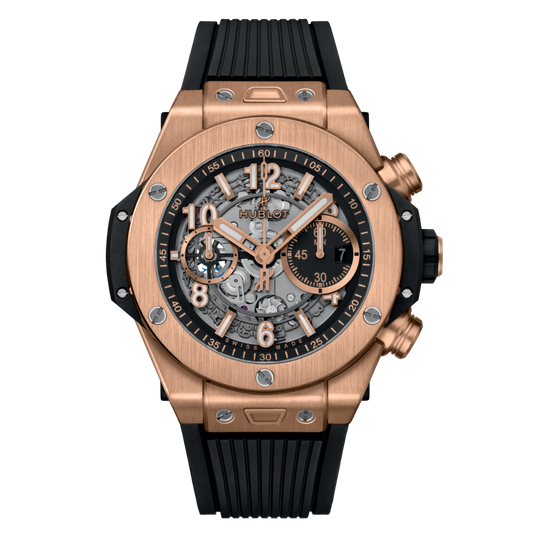 HUBLOT Big Bang Unico King Gold 44 mm Transparent Dial Polished 18K King Gold Rubber Strap 421.OX.1180.RX