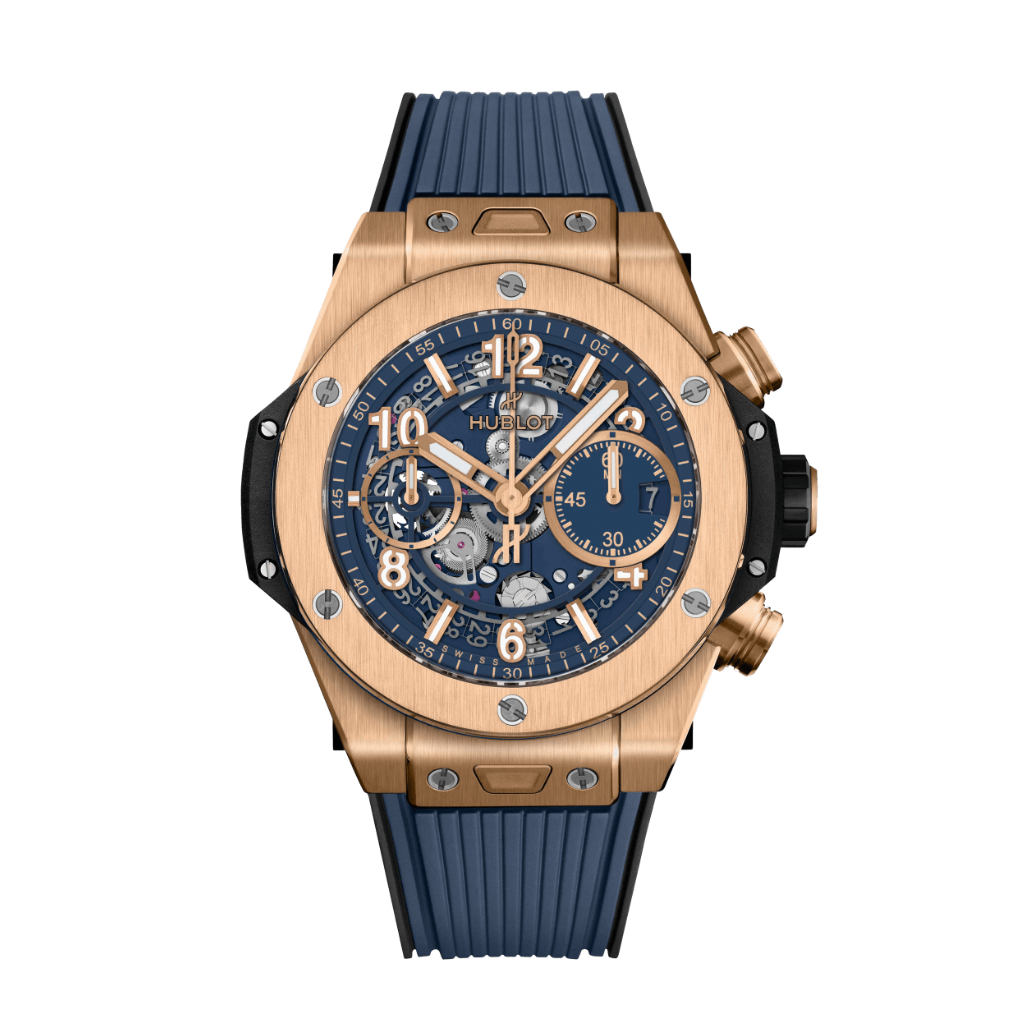 HUBLOT Big Bang Unico King Gold Blue 42 mm Transparent Dial Polished 18K King Gold Rubber Strap 441.OX.5181.RX