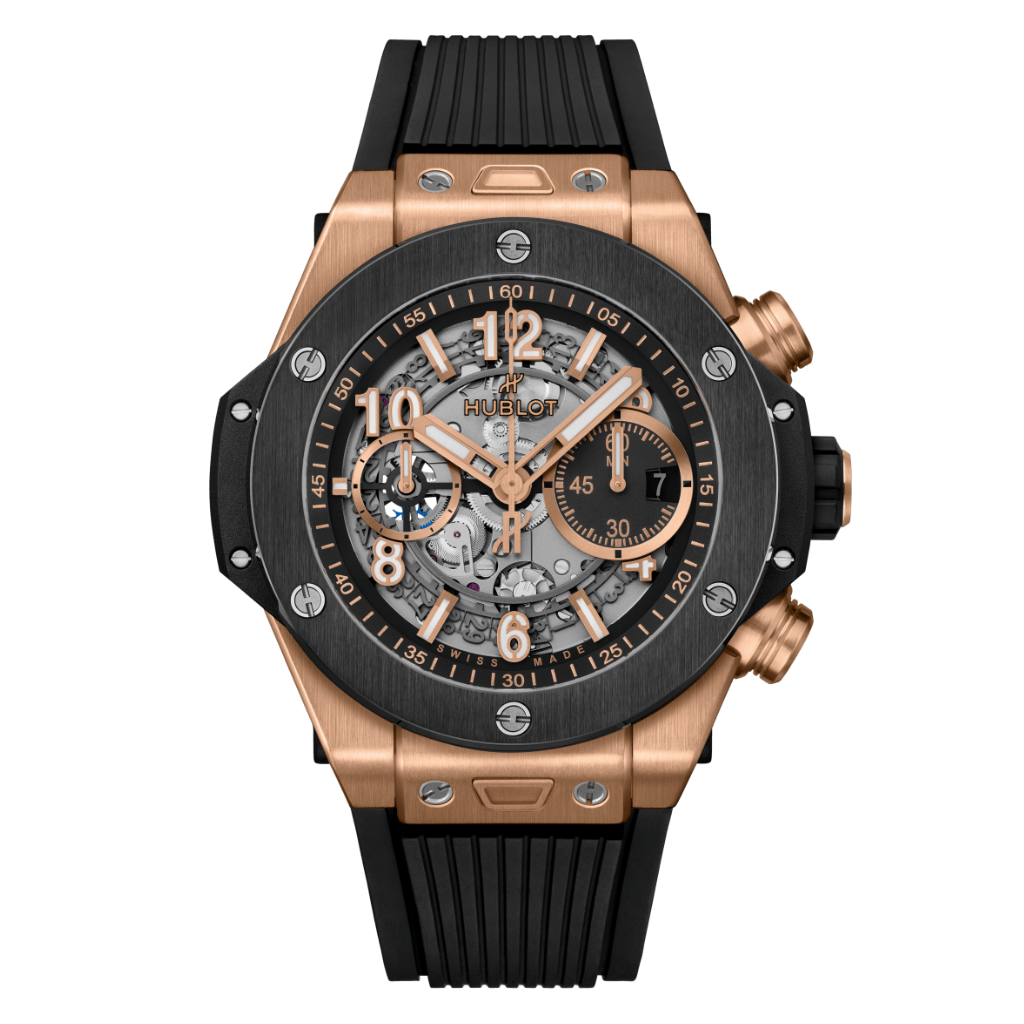 HUBLOT Big Bang Unico King Gold Ceramic 44 mm Transparent Dial Polished 18K King Gold Rubber Strap 421.OM.1180.RX