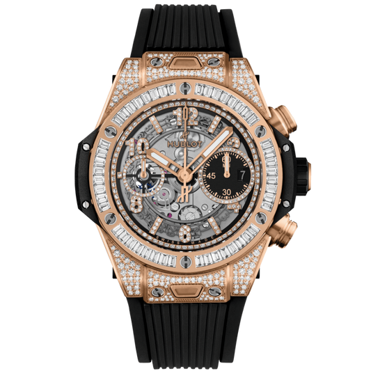 HUBLOT Big Bang Unico King Gold Jewellery 42 mm Transparent Dial with Diamonds Polished 18K King Gold Rubber Strap 441.OX.1181.RX.0904