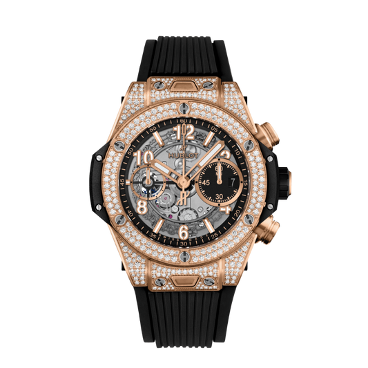 HUBLOT Big Bang Unico King Gold Pavé 42 mm Transparent Dial with Diamonds Polished 18K King Gold Rubber Strap 441.OX.1181.RX.1704