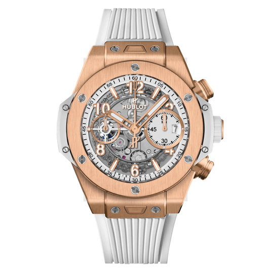 HUBLOT Big Bang Unico King Gold White 42 mm Transparent Dial Polished 18K King Gold Rubber Strap 441.OE.2011.RW