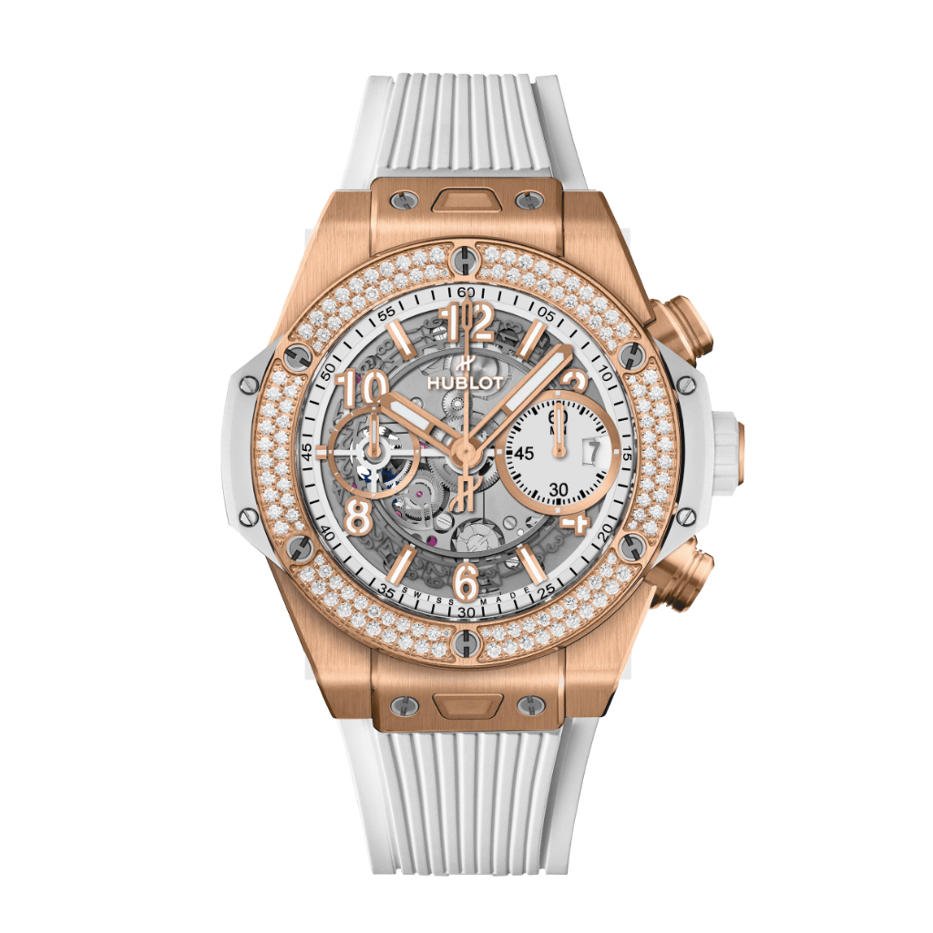 HUBLOT Big Bang Unico King Gold White Diamonds 42 mm White Dial Polished 18K King Gold Rubber Strap 441.OE.2011.RW.1104