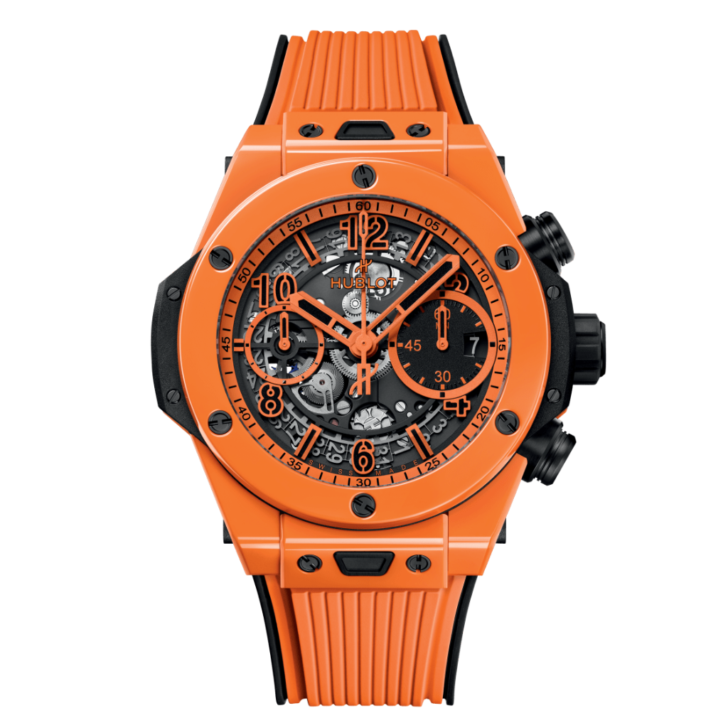 HUBLOT Big Bang Unico Orange Ceramic 42 mm Transparent Dial Polished Orange Ceramic Rubber Strap 441.CU.5910.RX