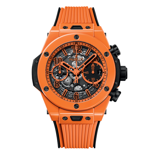 HUBLOT Big Bang Unico Orange Ceramic 42 mm Transparent Dial Polished Orange Ceramic Rubber Strap 441.CU.5910.RX