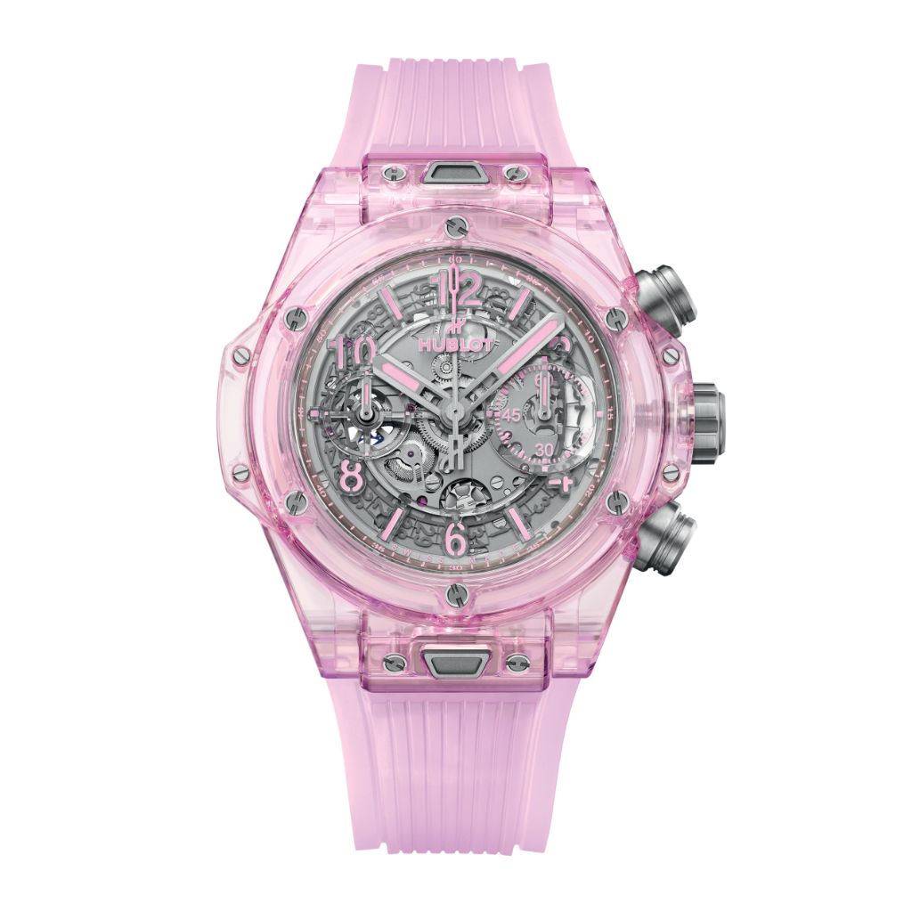HUBLOT Big Bang Unico Pink Sapphire 42 mm Transparent Dial Polished Pink Sapphire Crystal Rubber Strap 441.JP.4890.RT