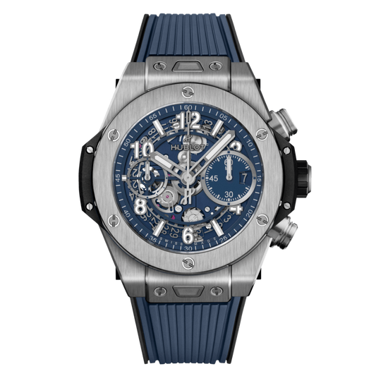 HUBLOT Big Bang Unico Titanium Blue 42 mm Transparent Dial Polished Titanium Rubber Strap 441.NX.5171.RX