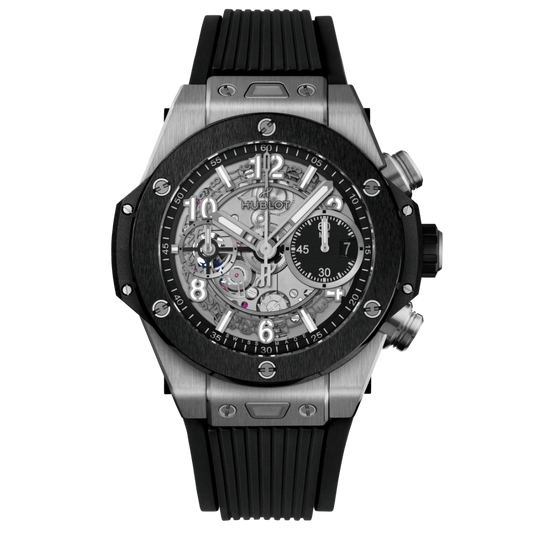 HUBLOT Big Bang Unico Titanium Ceramic 42 mm Transparent Dial Polished Black Ceramic Rubber Strap 441.NM.1171.RX
