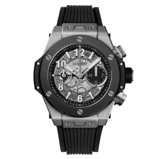HUBLOT Big Bang Unico Titanium Ceramic 44 mm Transparent Dial Polished Titanium Rubber Strap 421.NM.1170.RX