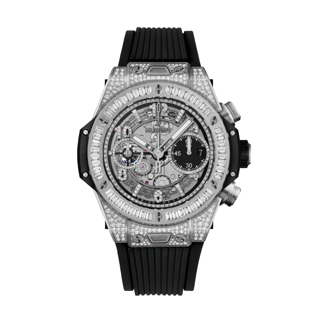 HUBLOT Big Bang Unico Titanium Jewellery 42 mm Transparent Dial with Diamonds Polished Titanium Rubber Strap 441.NX.1171.RX.0904