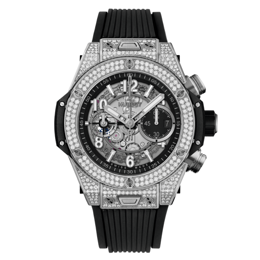 HUBLOT Big Bang Unico Titanium Pavé 44 mm Transparent Dial with Diamonds Polished Titanium Rubber Strap 421.NX.1170.RX.1704