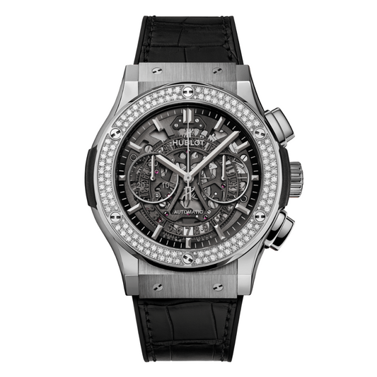 Hublot Classic Fusion Aerofusion Titanium Diamonds 45 mm Transparent Dial with Diamonds Polished Titanium   Leather Strap 525.NX.0170.LR.1104