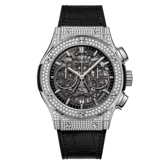 Hublot Classic Fusion Aerofusion Titanium Pavé 45 mm Transparent Dial with Diamonds Polished Titanium   Leather Strap 525.NX.0170.LR.1704