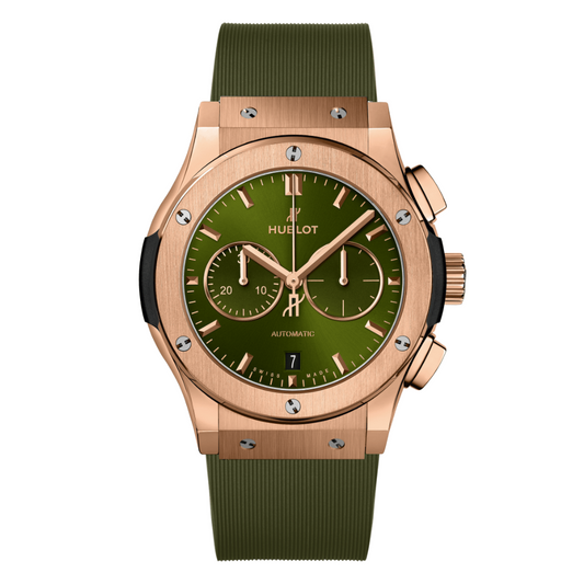 Hublot Classic Fusion Chronograph King Gold Green 42 mm Green Dial Polished 18K King Gold Rubber Strap 541.OX.8980.RX