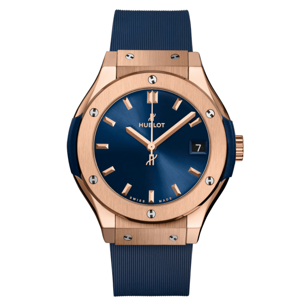 Hublot Classic Fusion King Gold Blue 33 mm Blue Dial Polished 18K King Gold Rubber Strap 581.OX.7180.RX