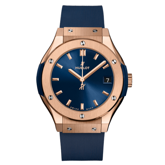 Hublot Classic Fusion King Gold Blue 33 mm Blue Dial Polished 18K King Gold Rubber Strap 581.OX.7180.RX