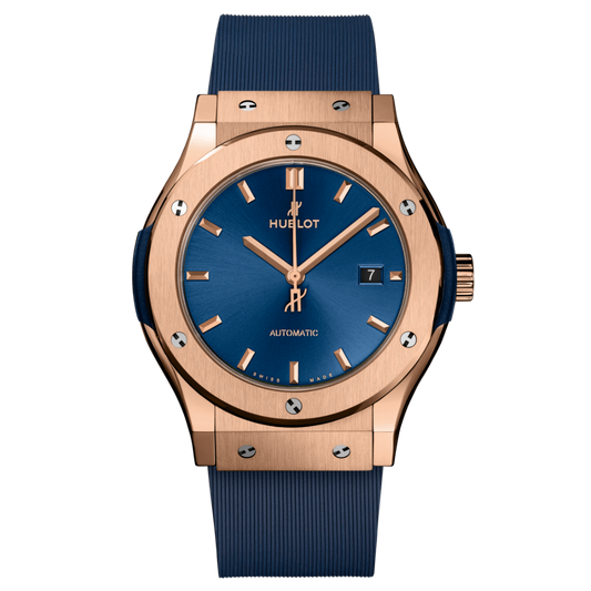 Hublot Classic Fusion King Gold Blue 42 mm Blue Dial Polished 18K King Gold Rubber Strap 542.OX.7180.RX